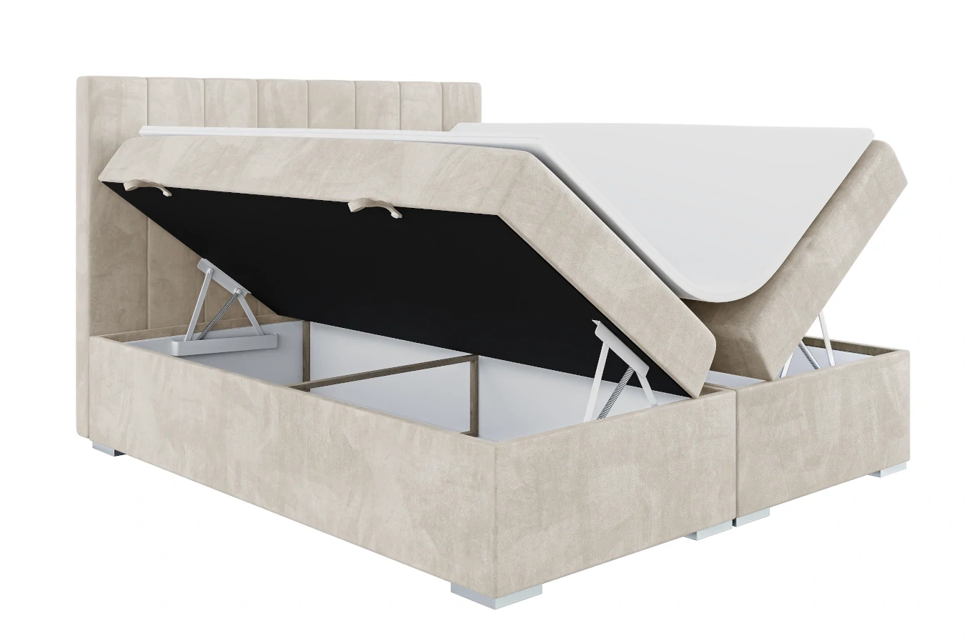 Eleganckie tapicerowane łóżko kontynentalne do sypialni MADAM z pojemnikiem na pościel