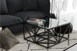 Nowoczesny metalowy stolik ARCHITEKT ze szklanym blatem / 2 kolory do wyboru!