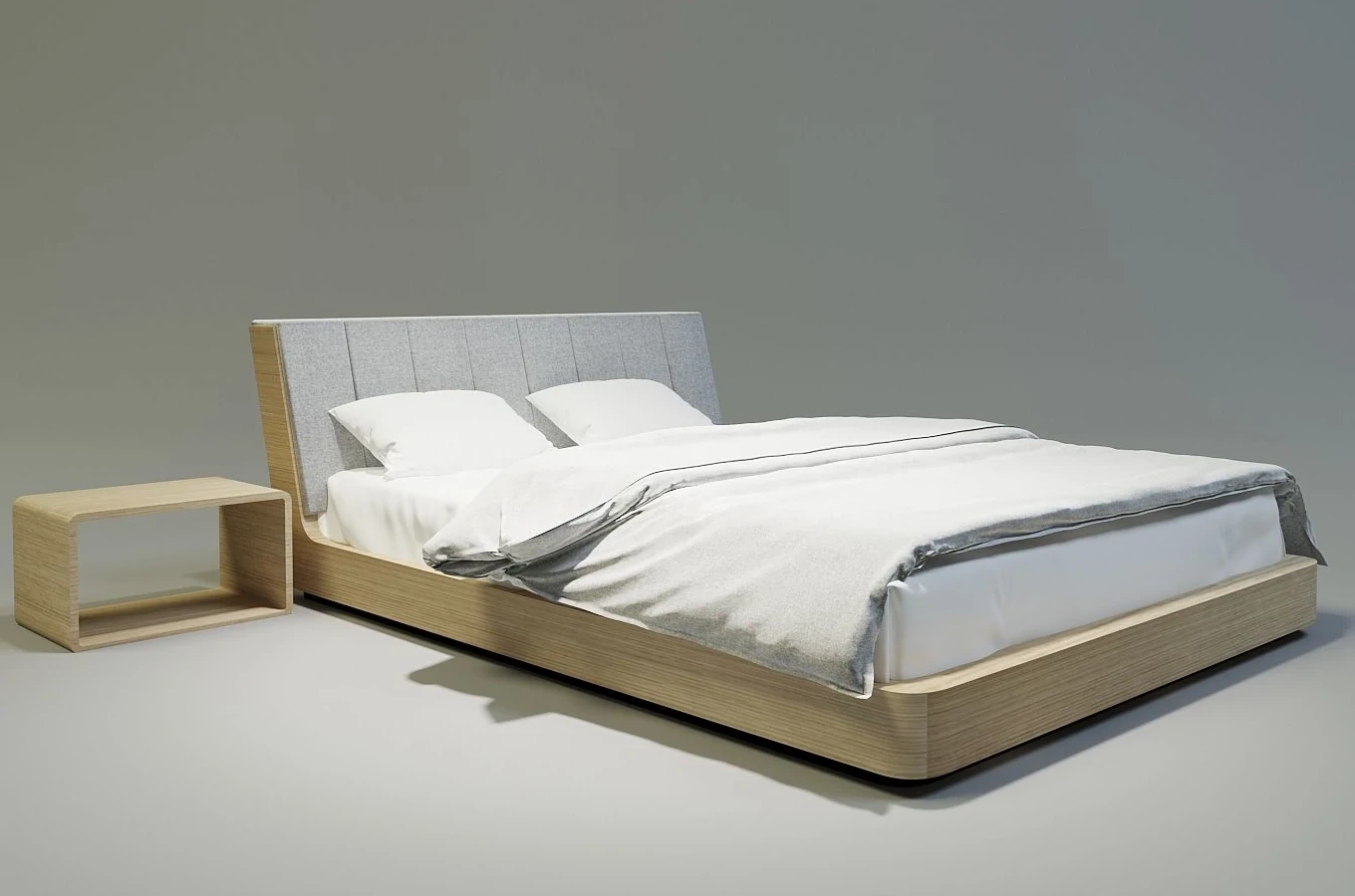 Drewniane łóżko do sypialni SOLID z tapicerowanym zagłówkiem