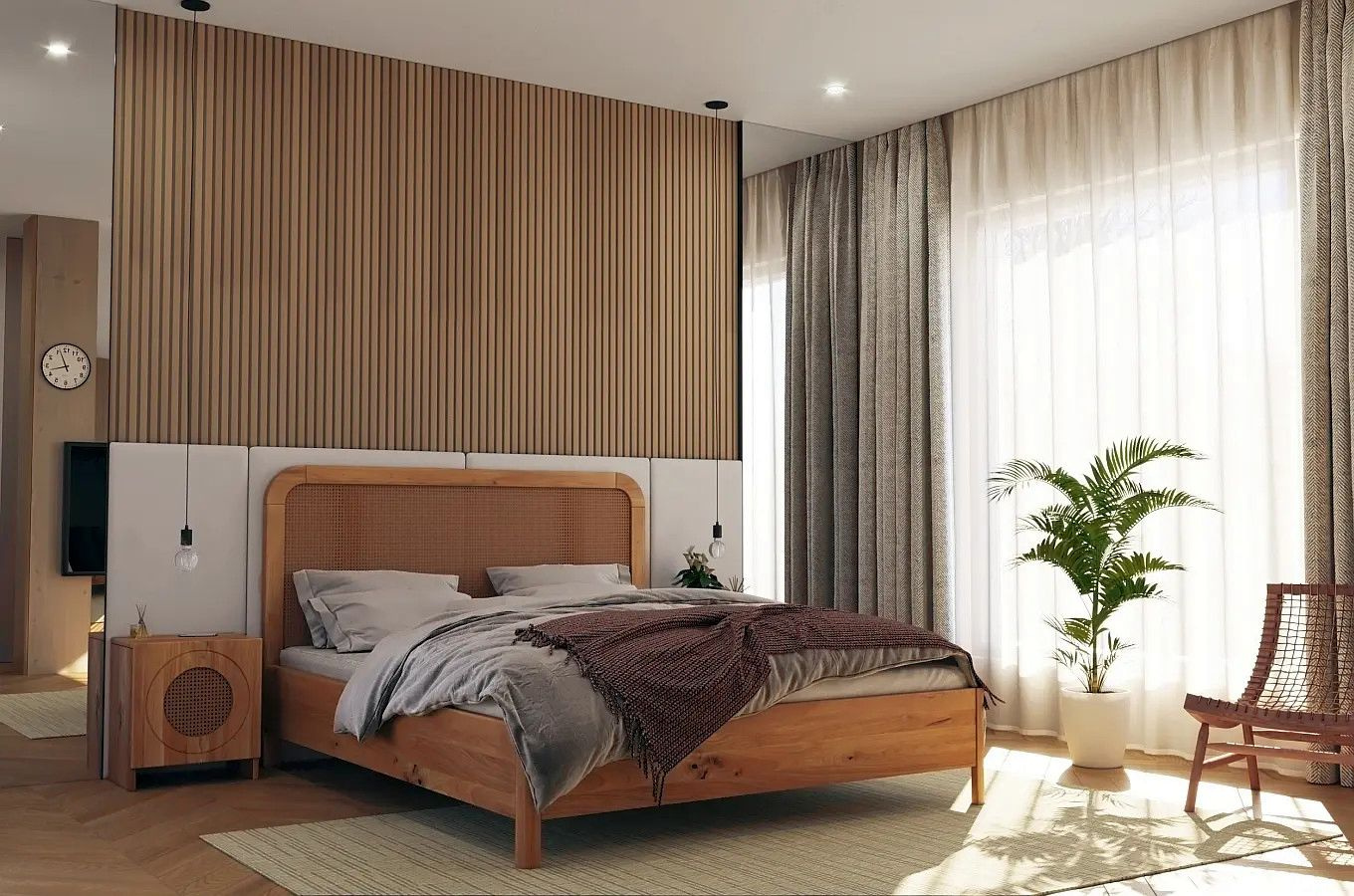 Łóżko drewniane dębowe z rattanem Skandica HARMARK