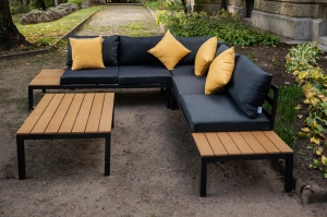 Duży zestaw ogrodowy z czarnego aluminium LAVA / Stół + narożnik