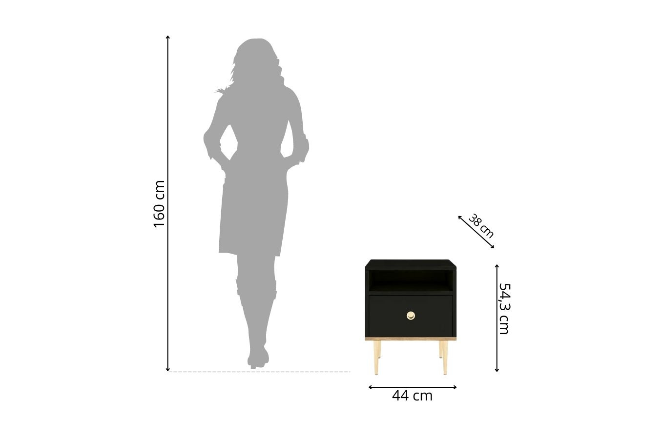 Czarna nowoczesna szafka nocna Skandica HARMONI / szer. 44 cm