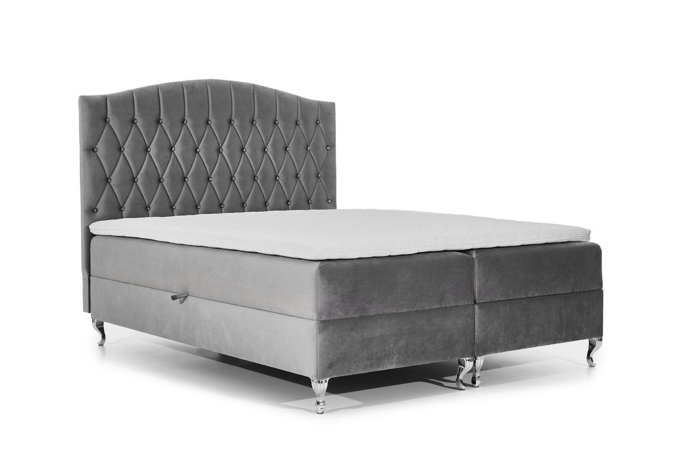 Tapicerowane łóżko kontynentalne PARLA z pikowaniem karo na zagłówku