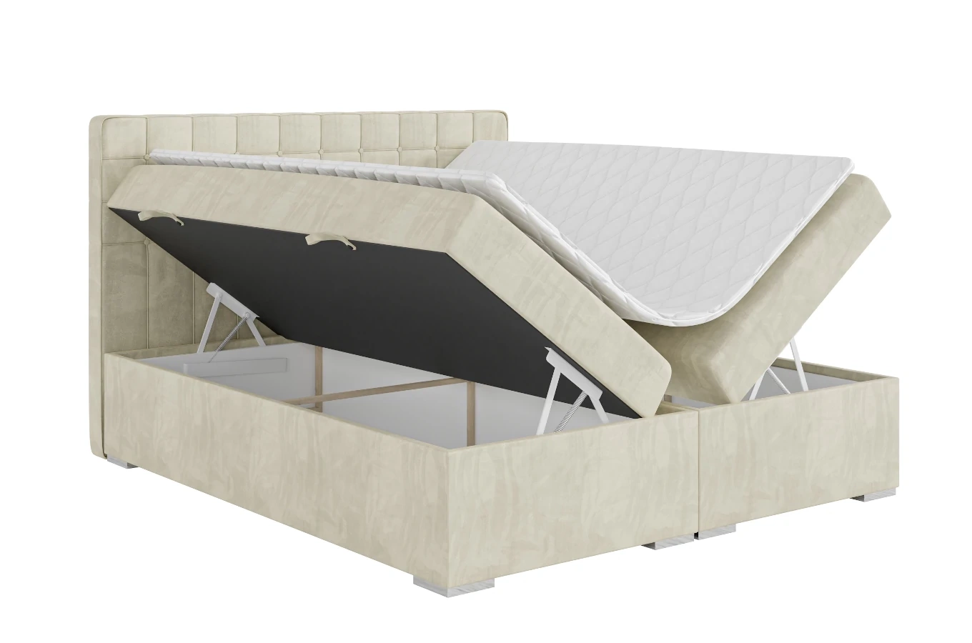 Eleganckie tapicerowane łóżko kontynentalne do sypialni HUAN z pojemnikiem na pościel