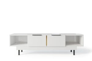 Elegancka biała komoda RTV Dancan ARTEMISA ze złotymi dodatkami / szer. 163 cm