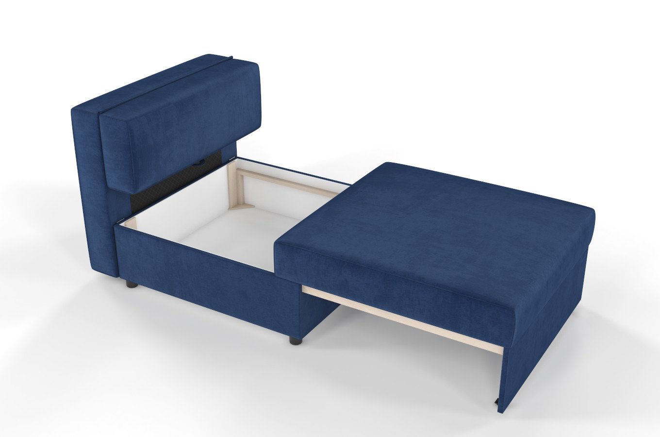 Granatowa rozkładana sofa Dancan OLGA z funkcją spania i pojemnikiem na pościel / szerokość 86 cm