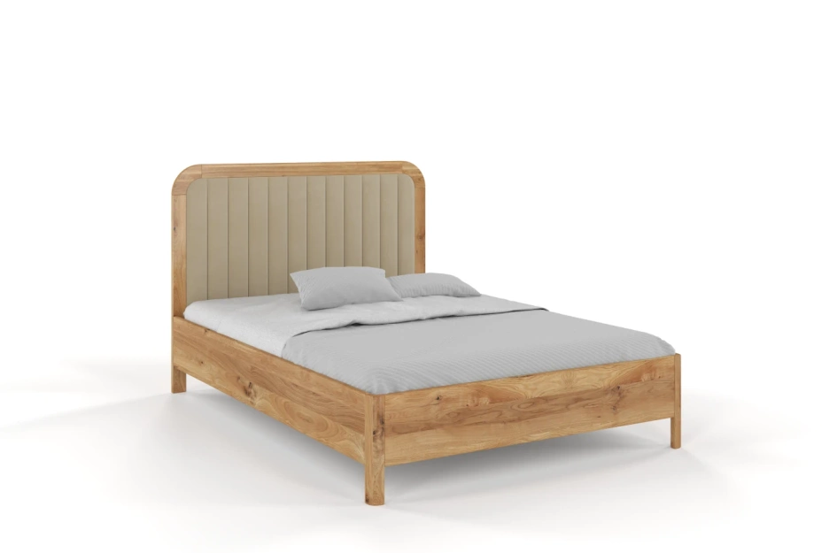 Tapicerowane łóżko drewniane dębowe Visby MODENA z wysokim zagłówkiem / 120x200 cm, lakier naturalny, zagłówek Casablanca 2303