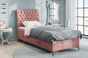 Eleganckie tapicerowane łóżko kontynentalne do sypialni PALACE z pojemnikiem na pościel