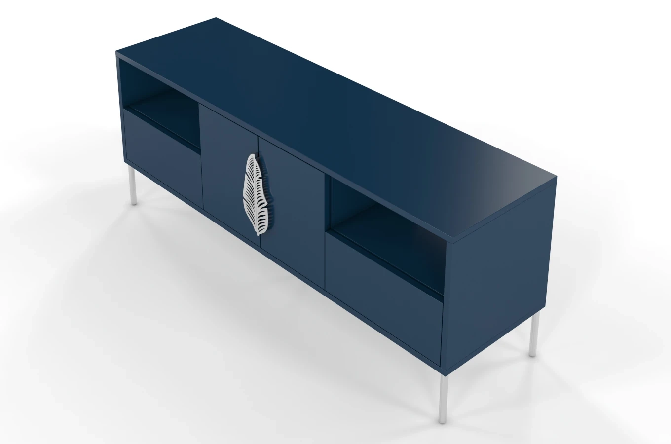 Granatowa komoda RTV Skandica MERLIN ze srebrnymi dodatkami / szer. 138 cm