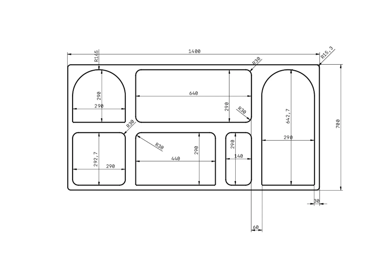 Drewniana komoda - regał - szafka RTV z łukami Visby OLIMPIA LONG / kolor pastelowy niebieski / szer. 140 cm