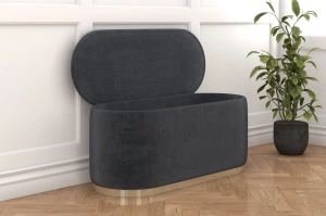 Szary owalny puf ze schowkiem Dancan SCARLETT na złotej podstawie