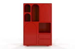 Drewniana komoda z łukami Visby OLIMPIA HIGH / kolor bordowy / szer. 80 cm