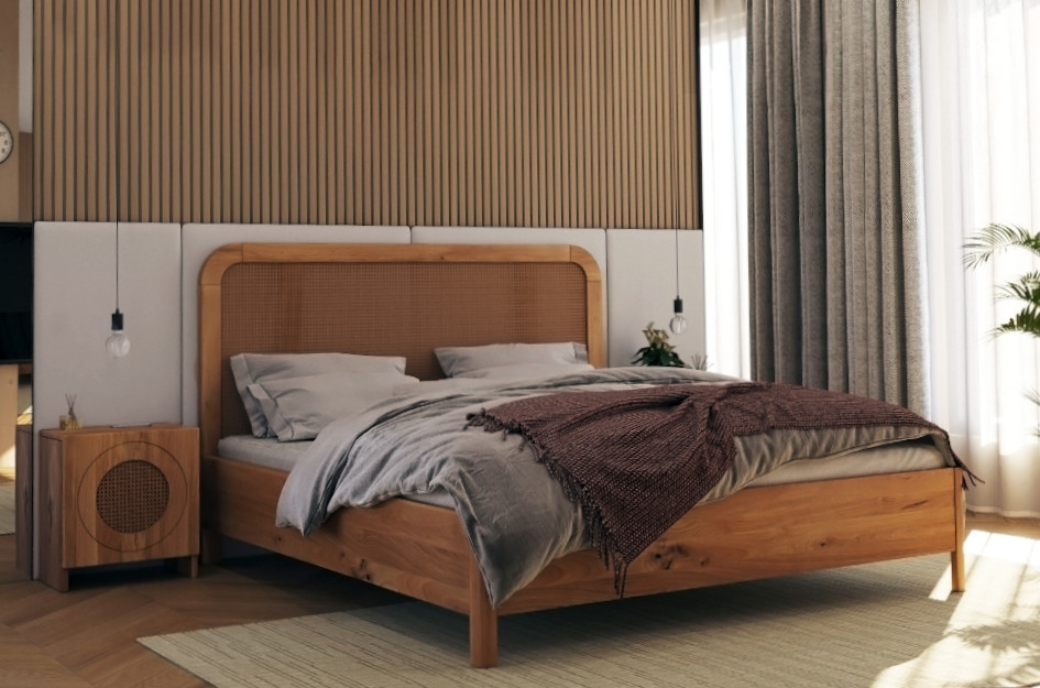 Łóżko drewniane dębowe z rattanem Skandica HARMARK