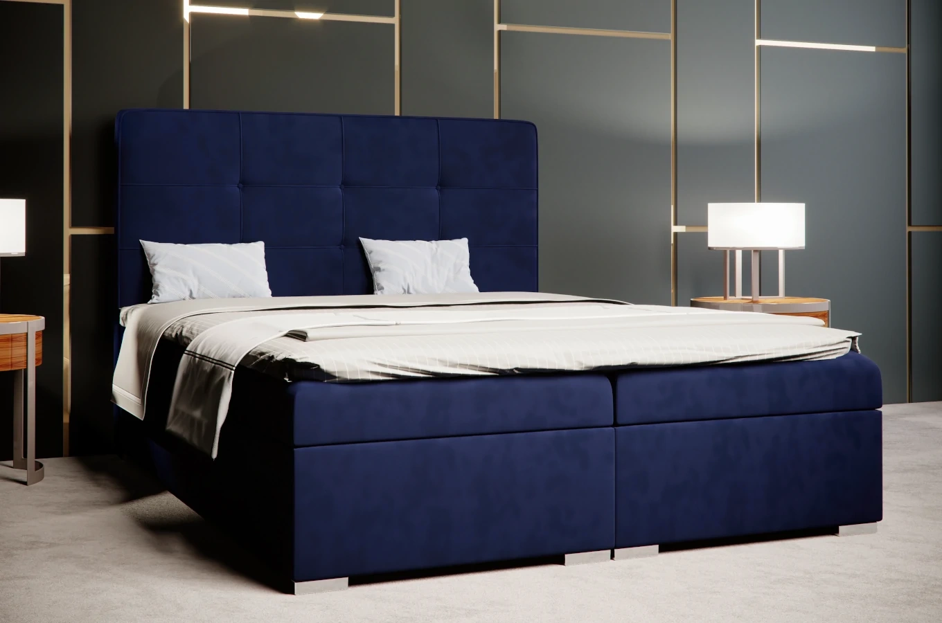 Eleganckie tapicerowane łóżko kontynentalne do sypialni CESAR z pojemnikiem na pościel