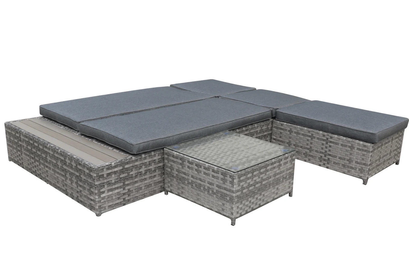 Wielofunkcyjna leżanka ogrodowa LATTICA z rattanu / Stół + łóżko + pufa