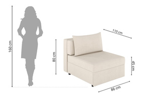 Beżowa rozkładana sofa Dancan OLGA z funkcją spania i pojemnikiem na pościel / szerokość 86 cm
