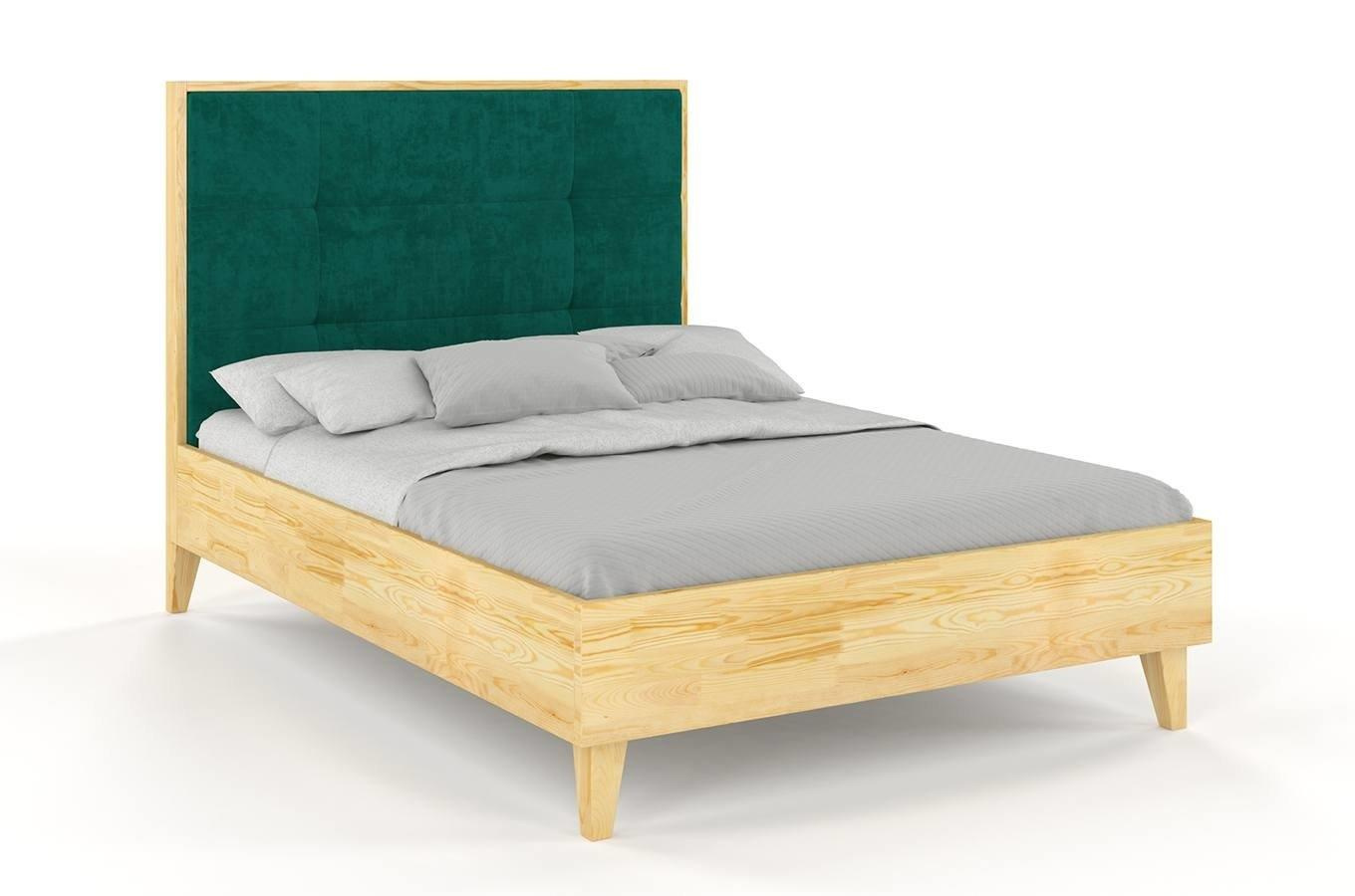 Łóżko drewniane sosnowe Visby FRIDA z wysokim zagłówkiem / 160x200 cm, kolor palisander, zagłówek French Velvet 670