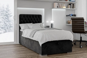 Eleganckie tapicerowane łóżko kontynentalne do sypialni ROYAL z pojemnikiem na pościel