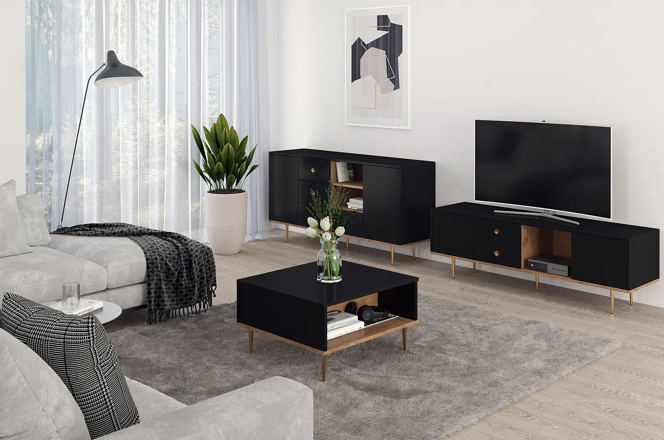 Czarna nowoczesna szafka RTV Skandica HARMONI / szer. 160 cm