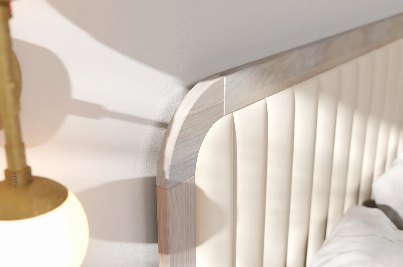 Tapicerowane łóżko drewniane dębowe Visby MODENA z wysokim zagłówkiem