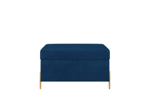 Granatowa tapicerowana ławka Dancan BORGO z pojemnikiem, na złotych metalowych nogach