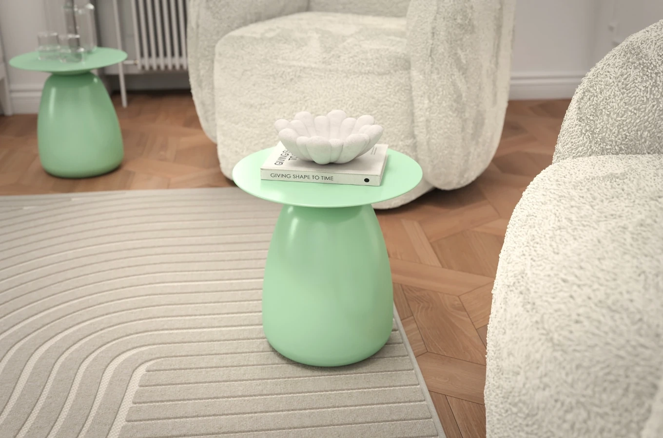 Stolik drewniany Kayani BAOBAB 34 różne kolory, wys. 34 cm / kolor pudrowa zieleń