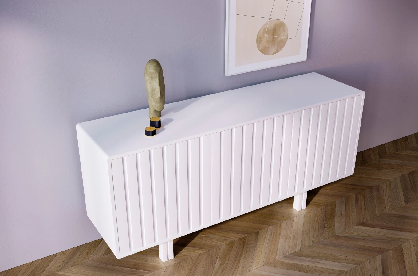 Biała komoda Skandica VIGGE z lamelami / szer. 149 cm