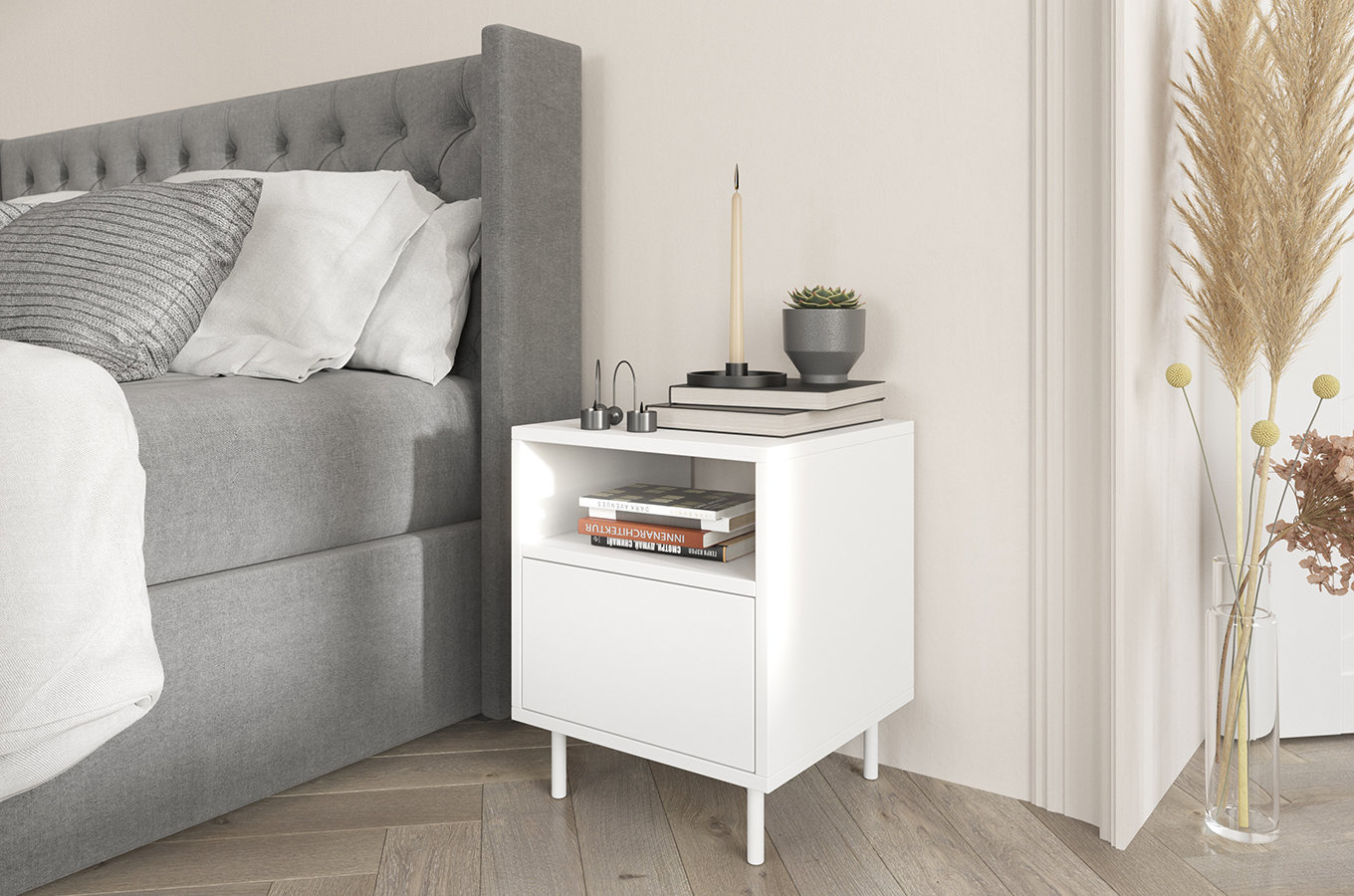 Biała nowoczesna szafka nocna Dancan MIRKA / szer. 40 cm