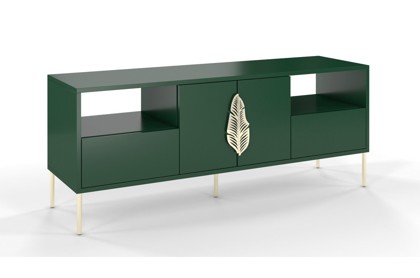 Zielona komoda RTV Skandica MERLIN ze złotymi dodatkami / szer. 138 cm