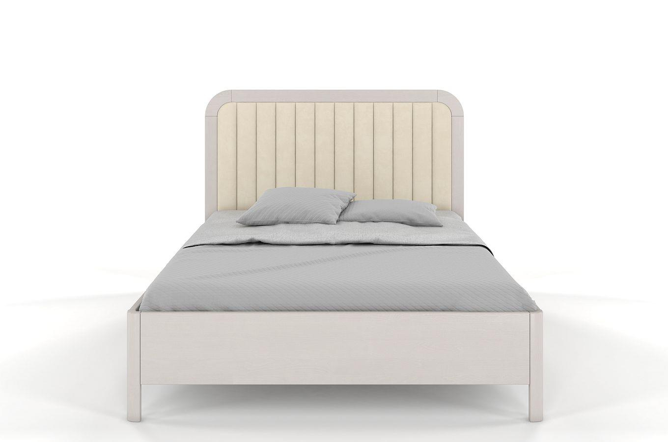 Tapicerowane łóżko drewniane sosnowe Visby MODENA BC z wysokim zagłówkiem / 180x200 cm, kolor biały, zagłówek Casablanca 2301 (skrzynia na pościel)