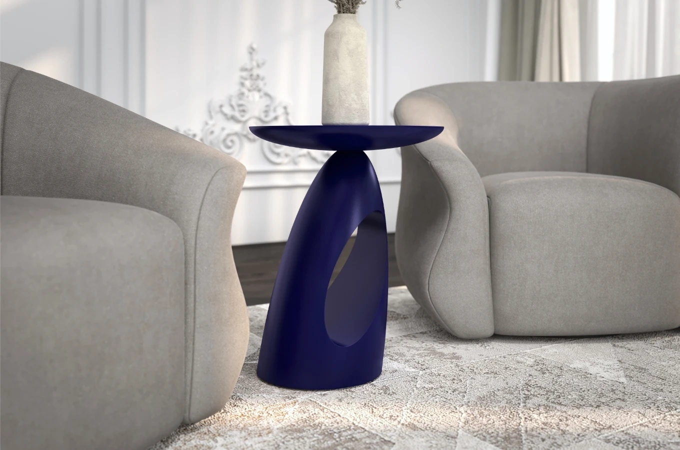 Stolik drewniany Kayani ISLAND różne kolory, wys. 40 cm / kolor granat szlachetny