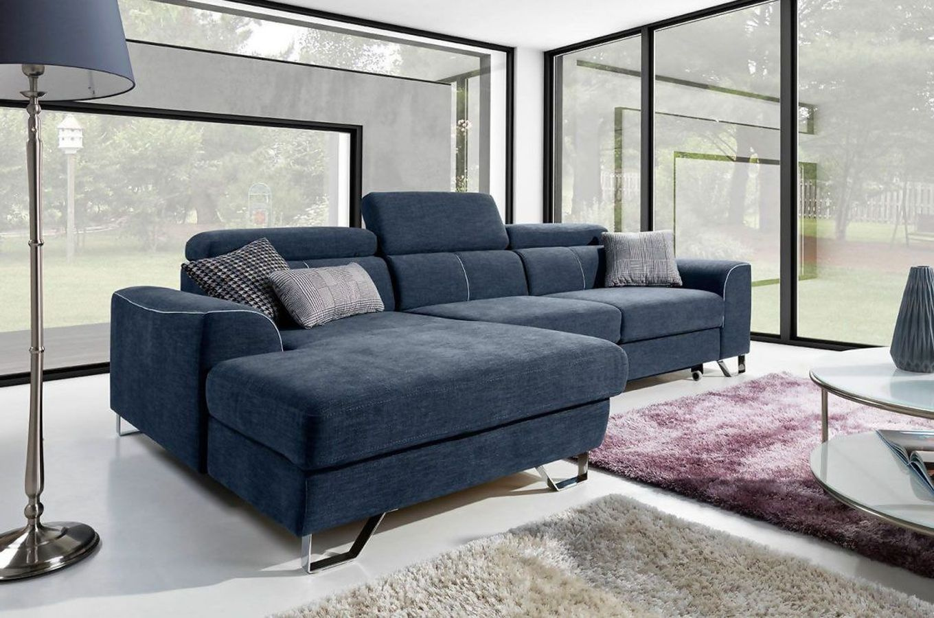 Nowoczesny narożnik ASTI z funkcją spania i pojemnikiem na pościel