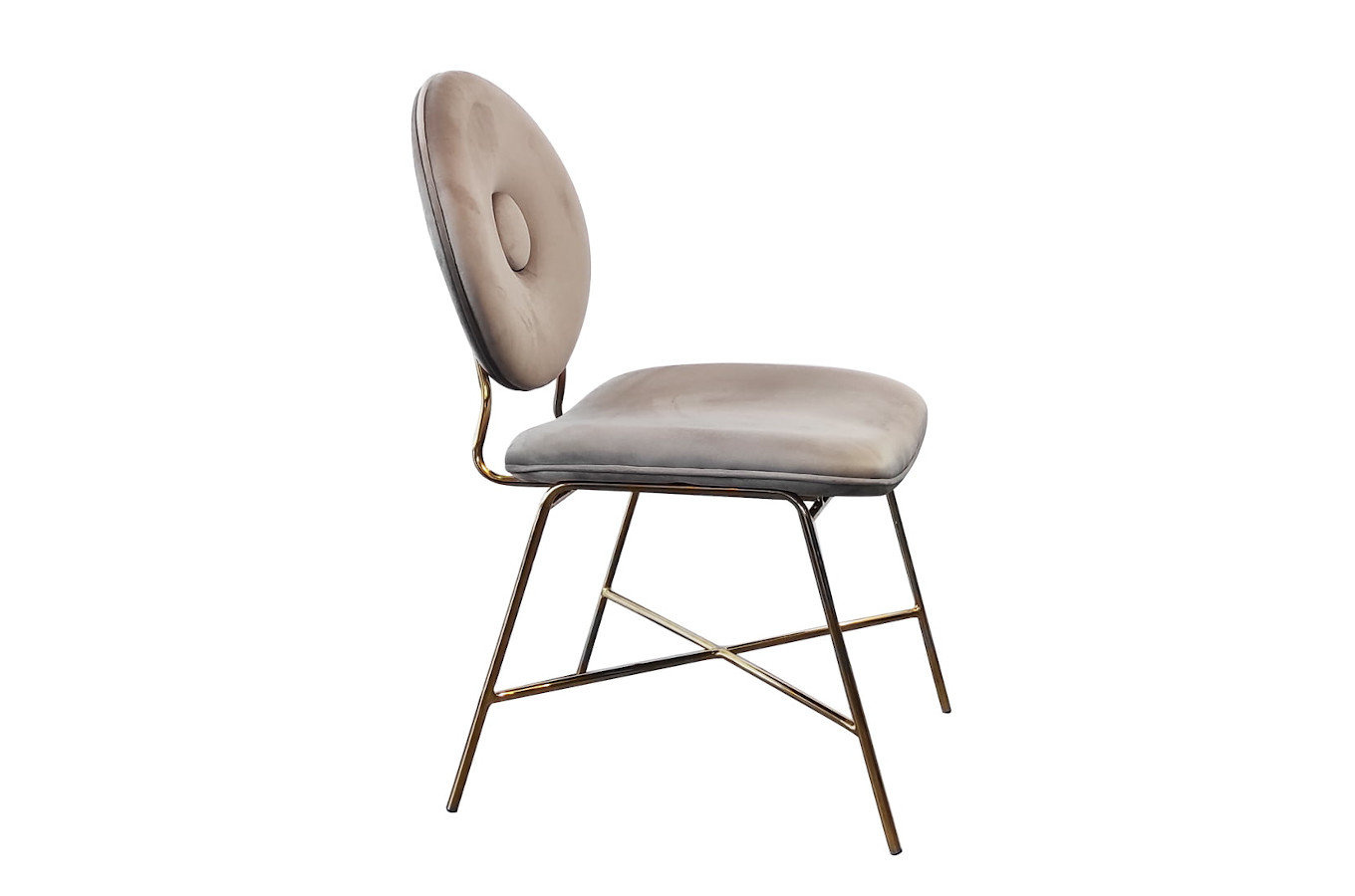 Beżowe tapicerowane krzesło na złotych nogach RUOTE MARRONE