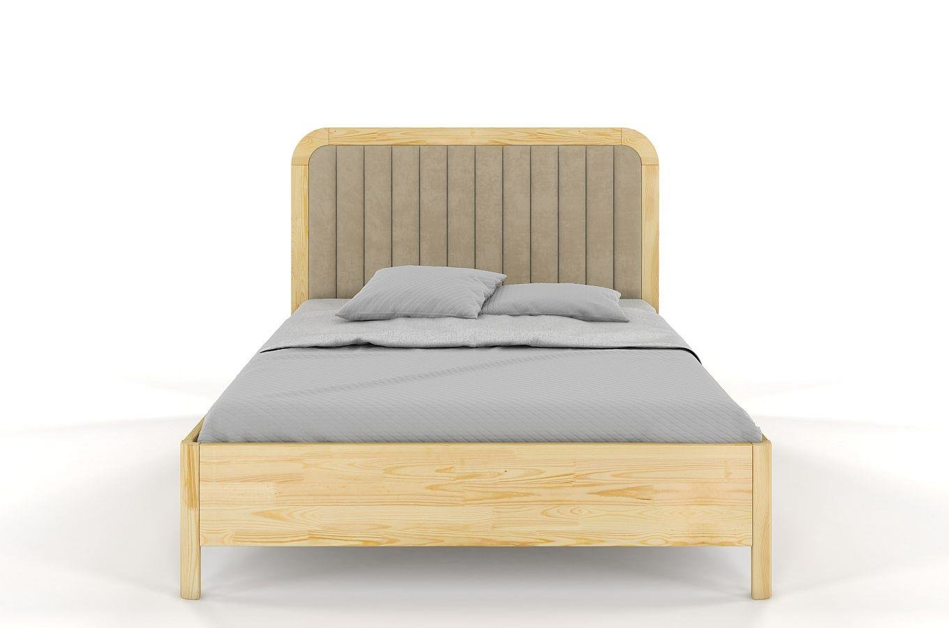 Tapicerowane łóżko drewniane sosnowe Visby MODENA z wysokim zagłówkiem / 140x200 cm, kolor naturalny, zagłówek Casablanca 2303