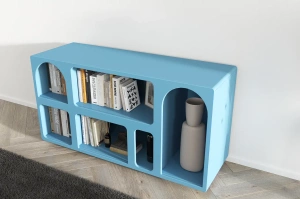 Drewniana komoda - regał - szafka RTV z łukami Visby OLIMPIA LONG / kolor pastelowy niebieski / szer. 140 cm