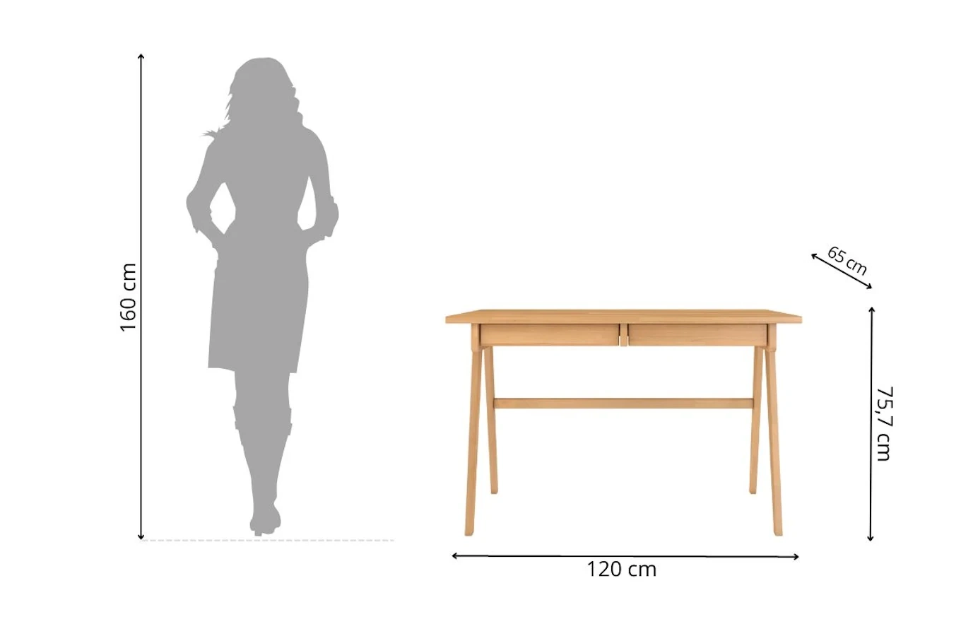 Drewniane bukowe biurko / toaletka z szufladami Visby EDDA / 120x65 cm