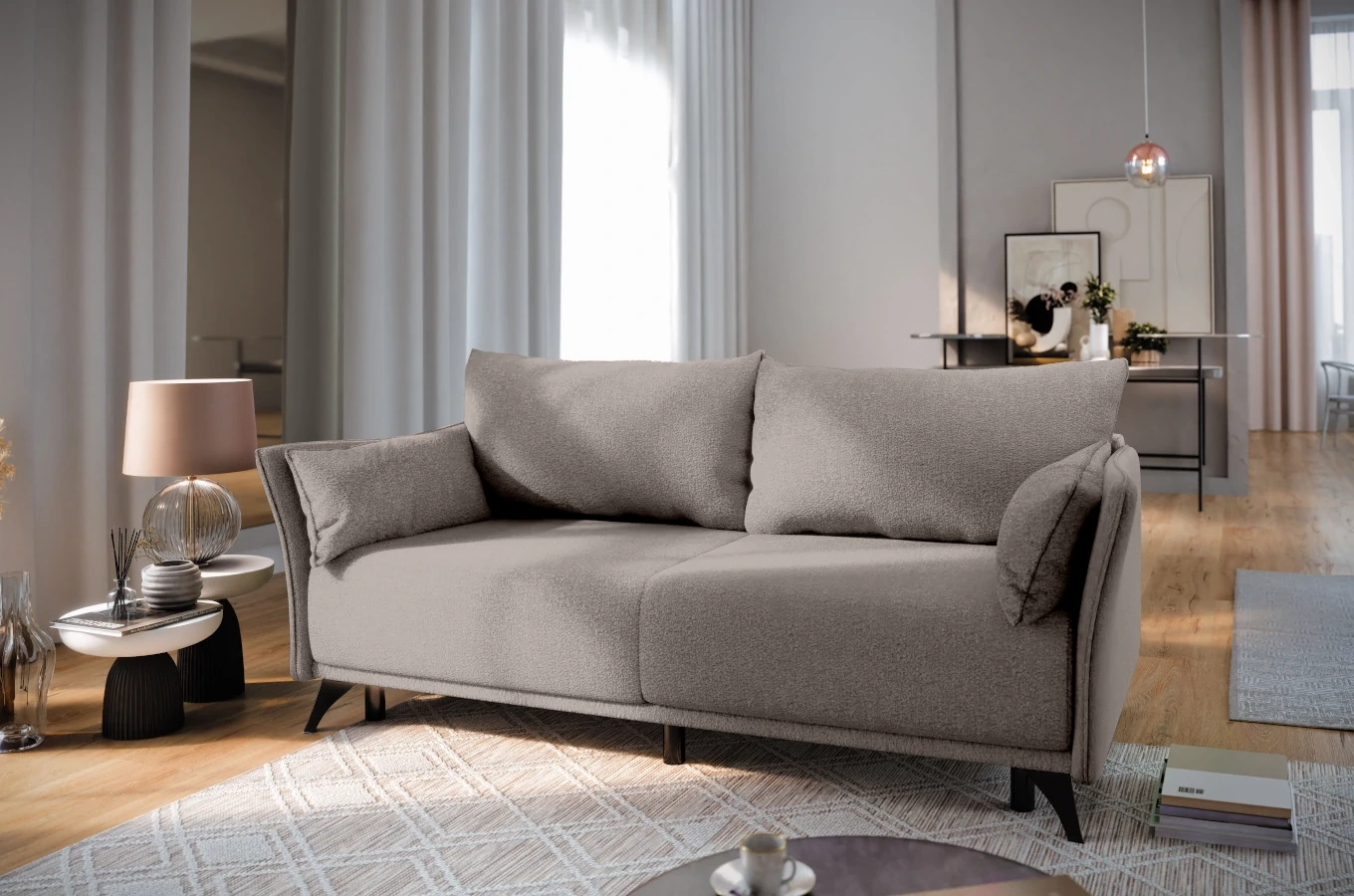 Nowoczesna sofa rozkładana EMMA z funkcją spania i pojemnikiem na pościel / szerokość 223 cm