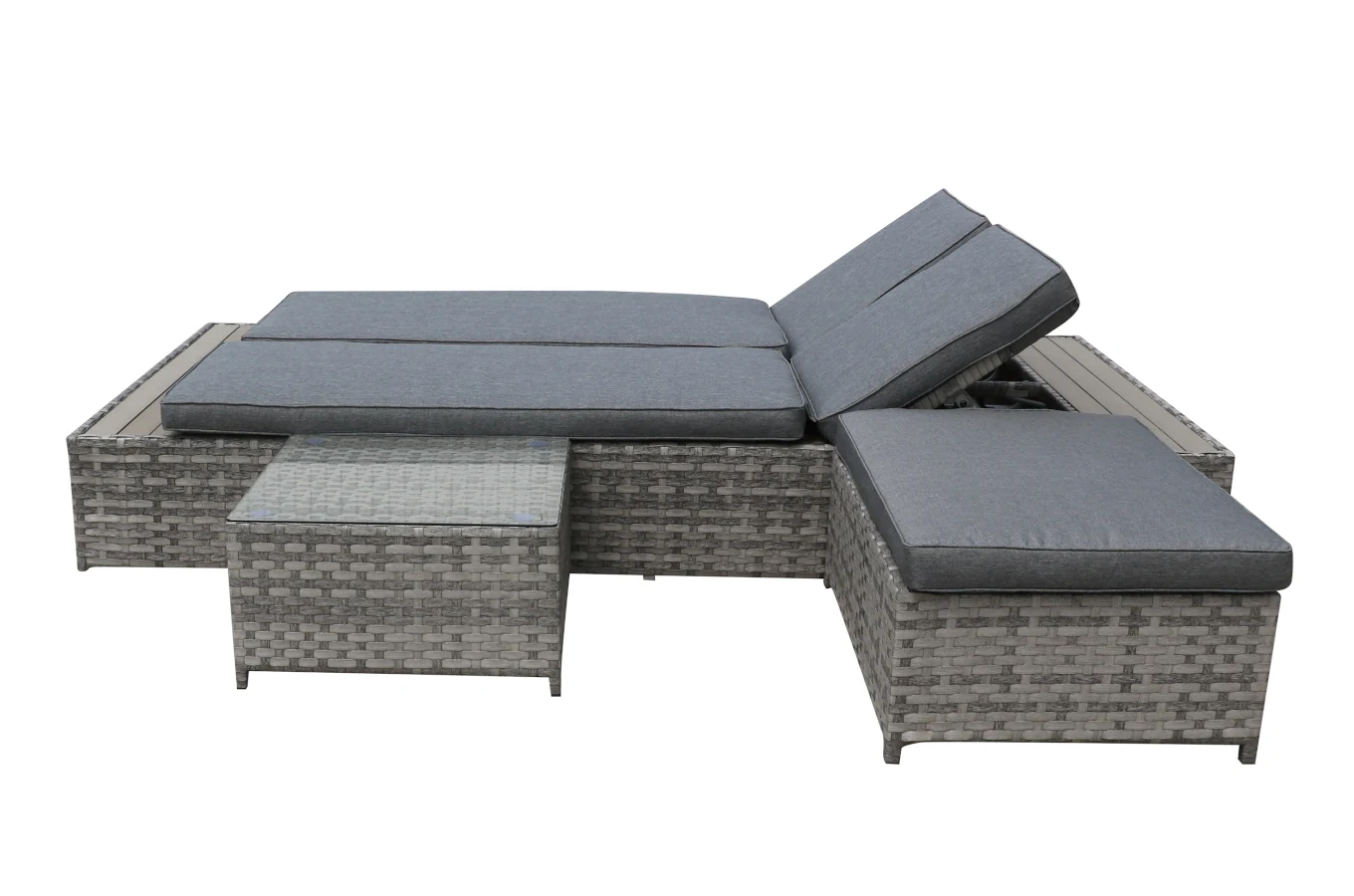 Wielofunkcyjna leżanka ogrodowa LATTICA z rattanu / Stół + łóżko + pufa