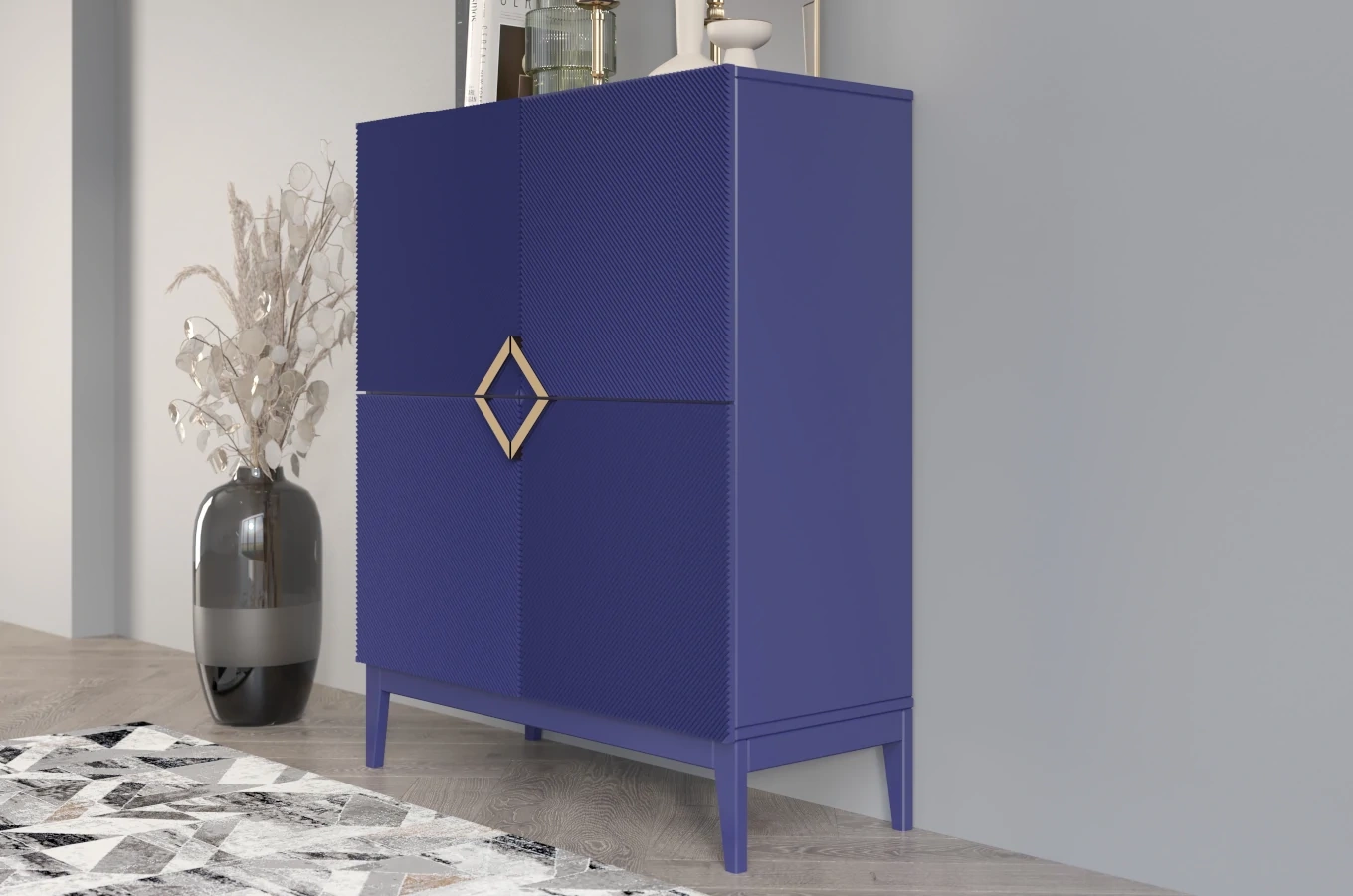 Drewniana komoda Visby DEMI HIGH / kolor granat szlachetny / szer. 100 cm