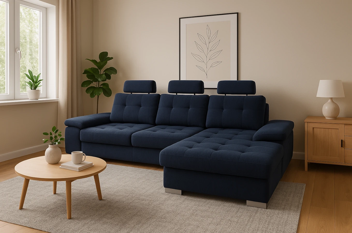 Nowoczesny narożnik VERONA z funkcją spania i pojemnikiem na pościel