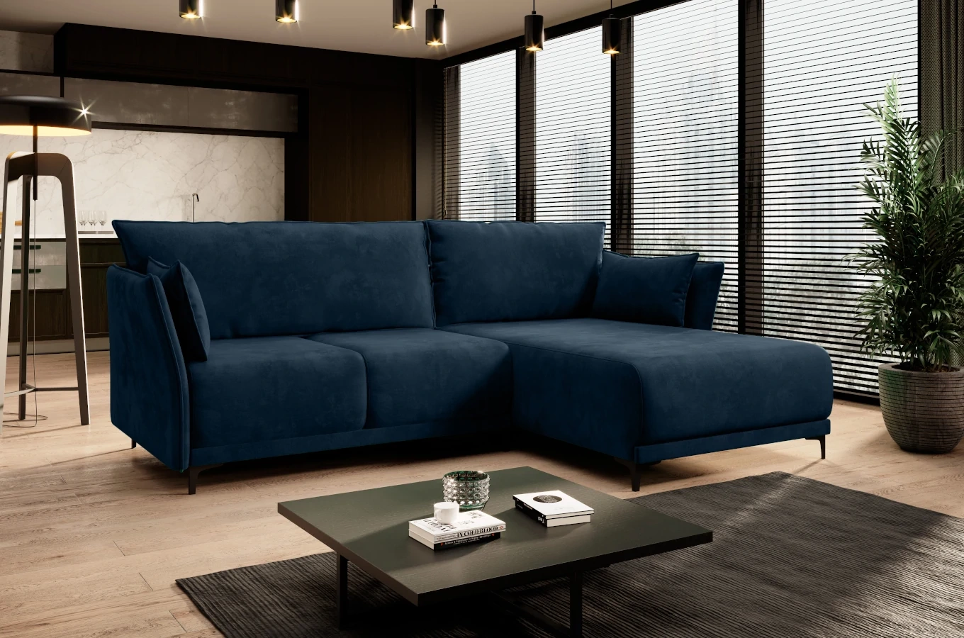 Nowoczesny narożnik MORGAN z funkcją spania i pojemnikiem na pościel