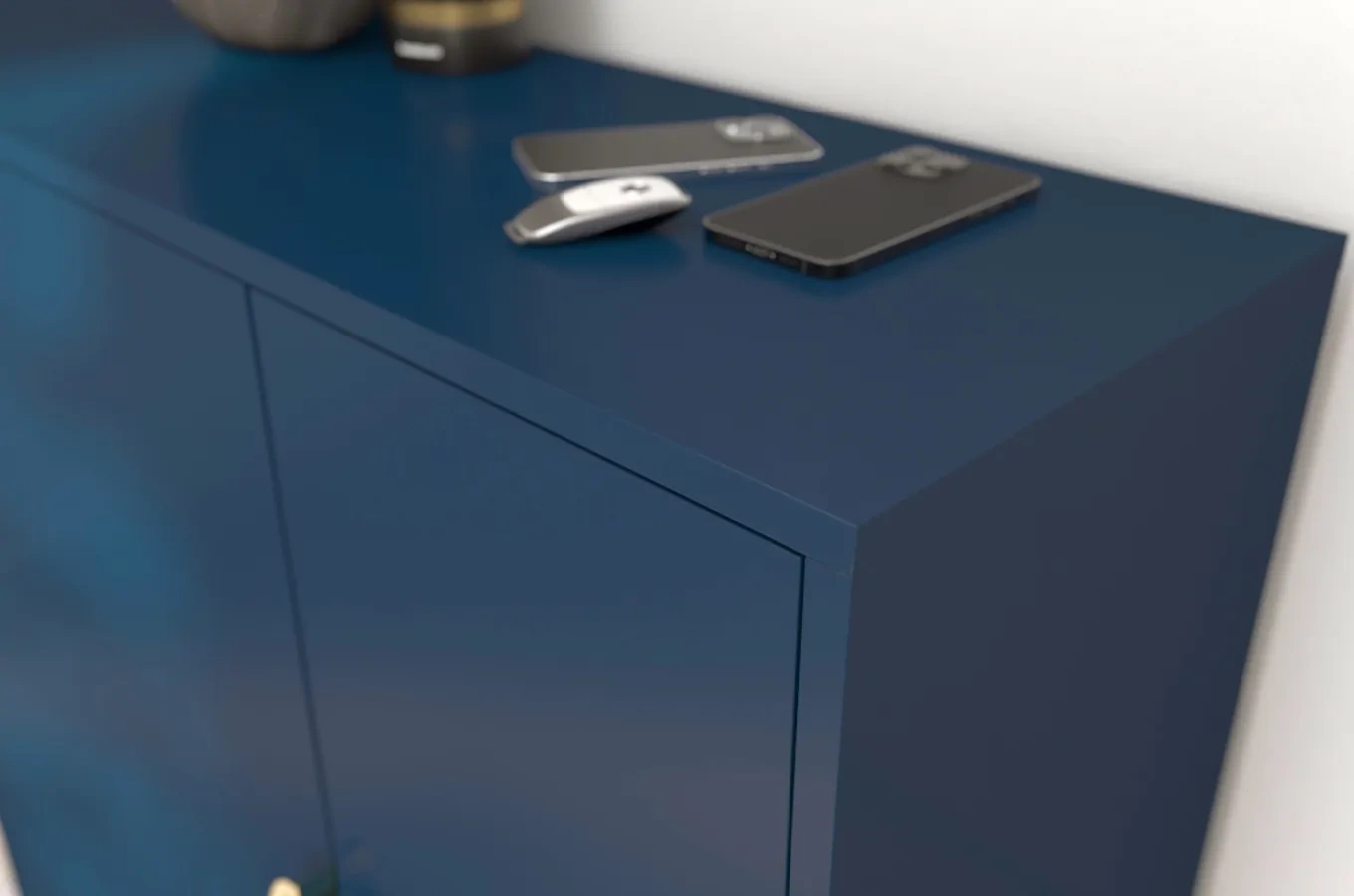 Granatowa komoda / szafka na buty Skandica MERLIN ze złotymi dodatkami / szer. 100 cm