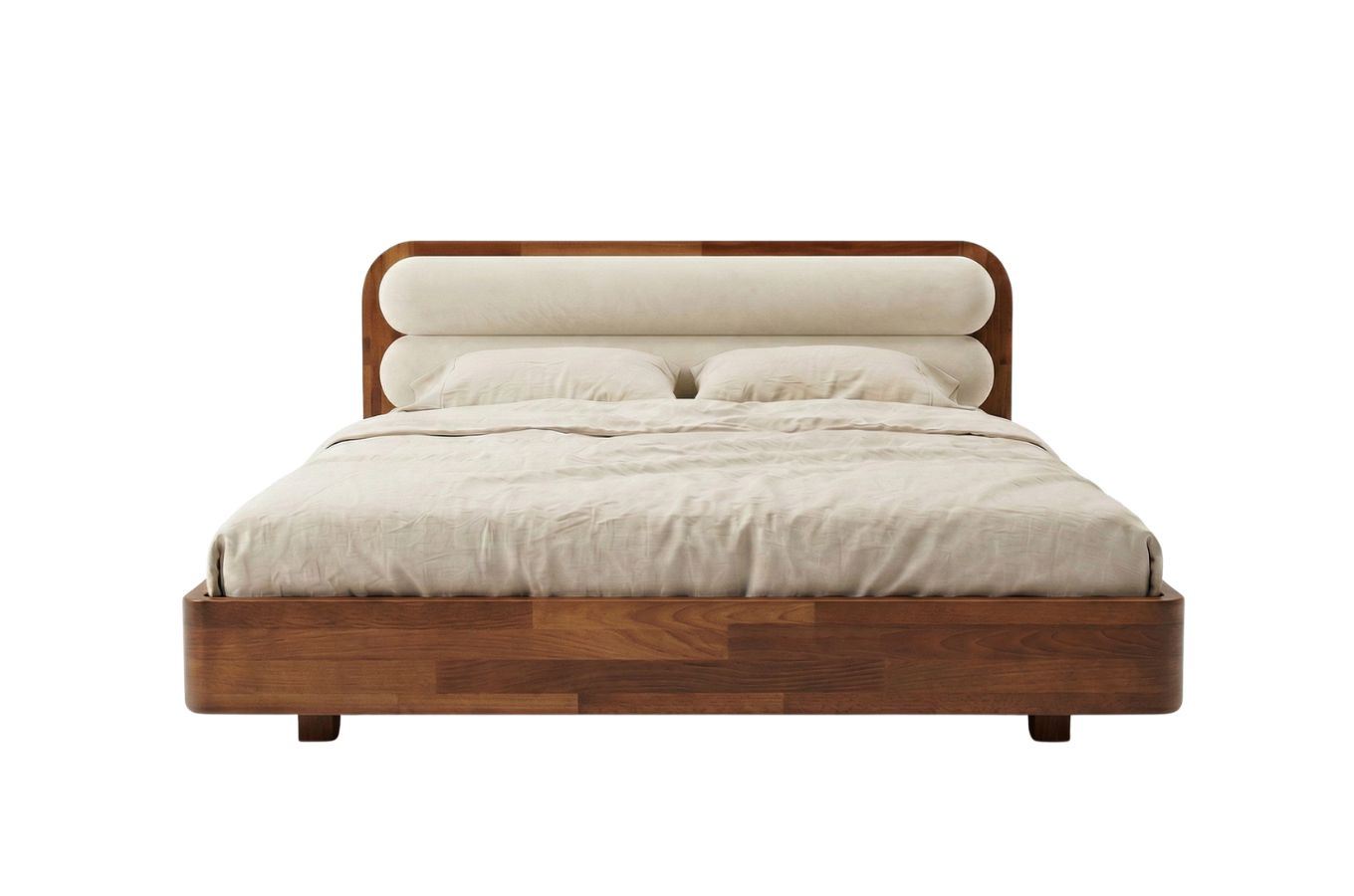 Łóżko lewitujące drewniane bukowe Eyko PONZA bez szafek / 140x200 cm / kolor orzech / zagłówek ecru (Casablanca 228.02/2301)