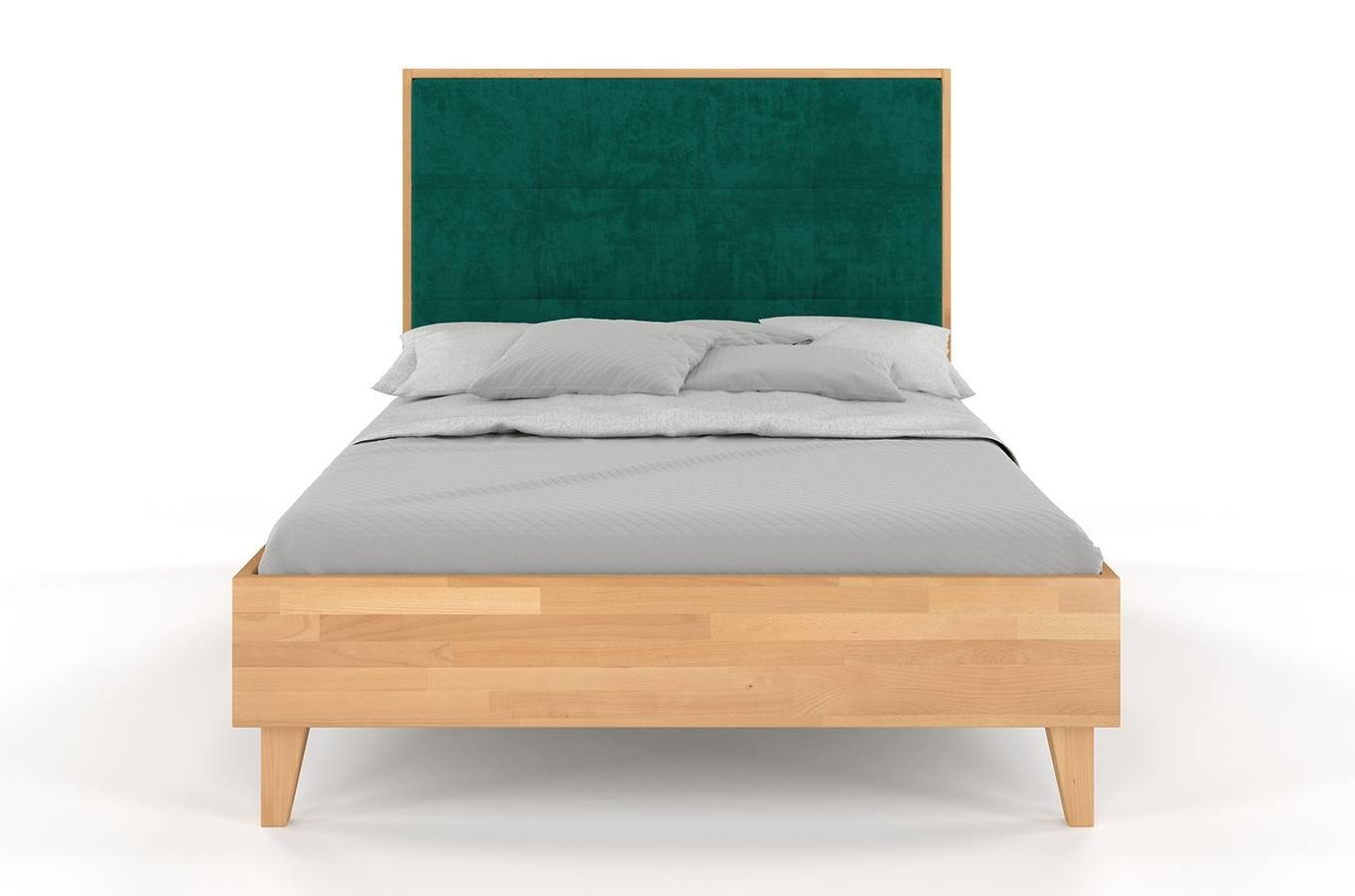 Tapicerowane łóżko drewniane bukowe Visby FRIDA z wysokim zagłówkiem / 120x200 cm, kolor naturalny, zagłówek French Velvet 652