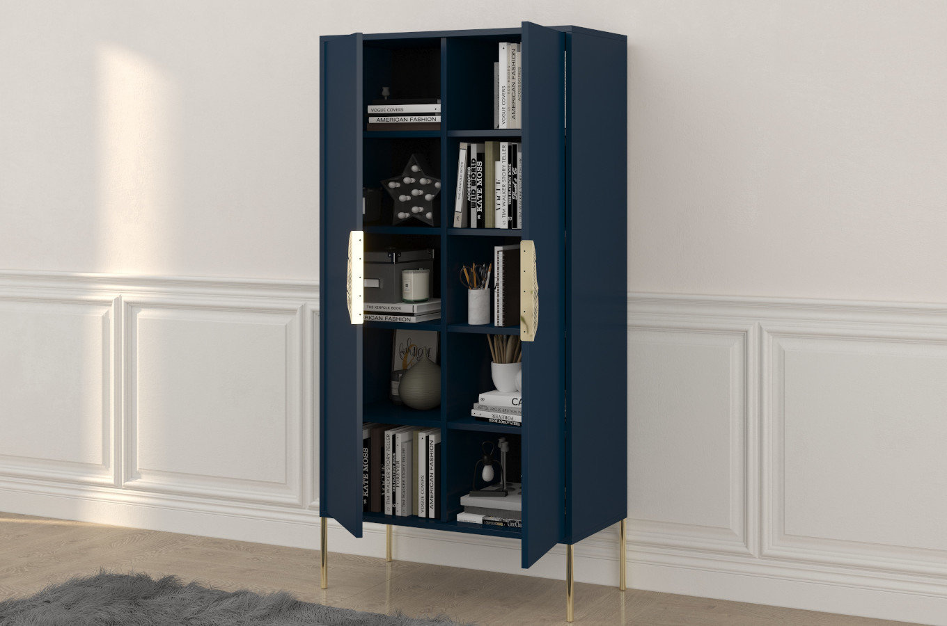 Wysoka granatowa komoda ze złotymi dodatkami Skandica MERLIN / szer. 80 cm