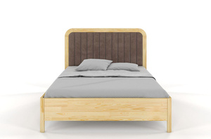 Tapicerowane łóżko drewniane sosnowe Visby MODENA BC z wysokim zagłówkiem / 120x200 cm, kolor naturalny, zagłówek Casablanca 2306 (skrzynia na pościel)