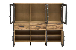 Nowoczesna dębowa witryna TURID ze szklanymi drzwiami 3S6D / szer. 157,5 cm