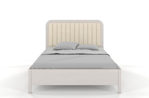 Tapicerowane łóżko drewniane sosnowe Visby MODENA z wysokim zagłówkiem / 120x200 cm, kolor biały, zagłówek Casablanca 2301