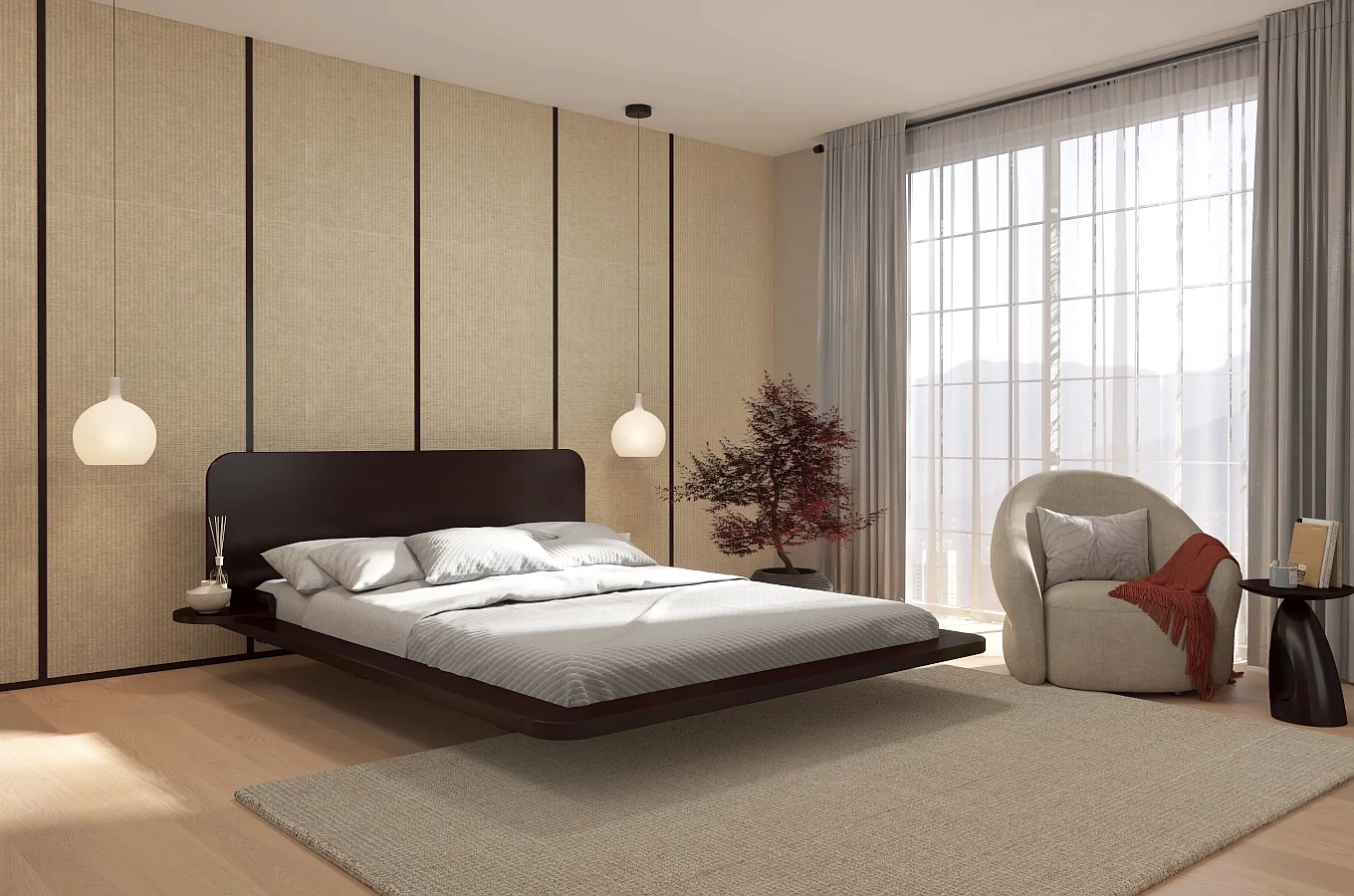 Łóżko lewitujące drewniane bukowe Skandica JAPANDIC / 120x200 cm, kolor palisander