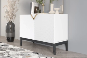 Drewniana komoda Visby DEMI LONG 2D / kolor biały + czarne nogi / szer. 100,5 cm